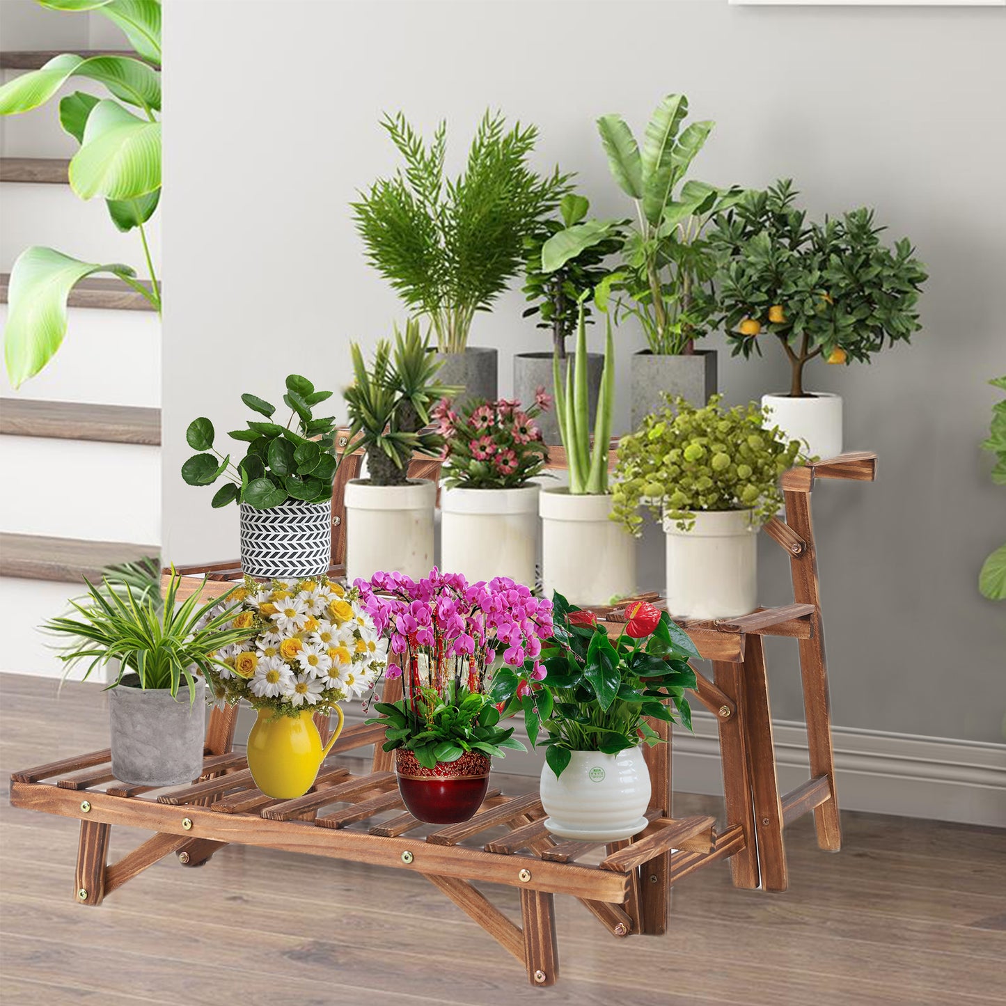 Wood Plant Stand 3-Tier Ladder Shelf for Indoor Outdoor Display