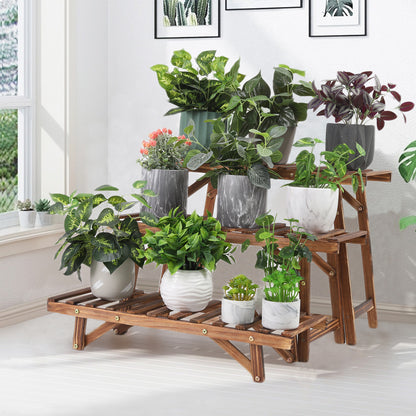 Wood Plant Stand 3-Tier Ladder Shelf for Indoor Outdoor Display