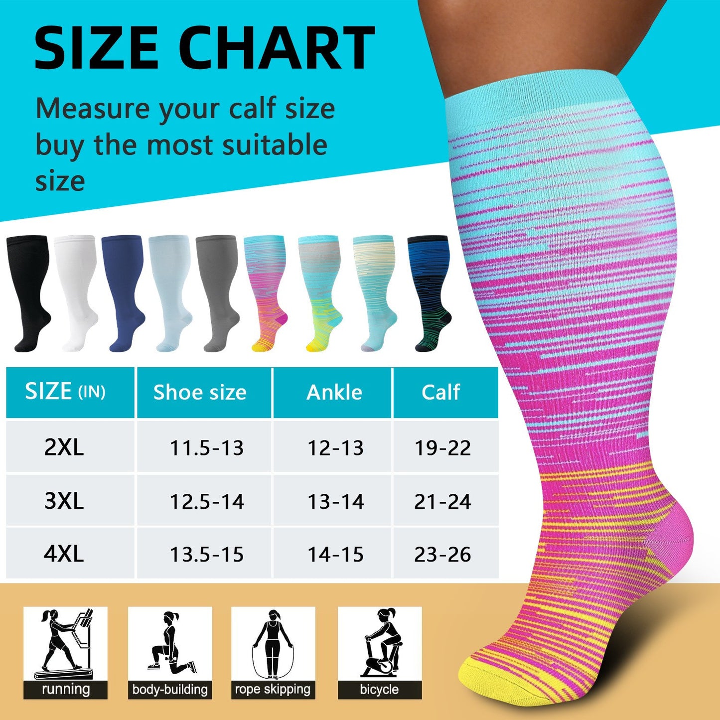 Plus Size Compression Socks 20-30 Mmhg for Men and Women Wide Calf 2XL