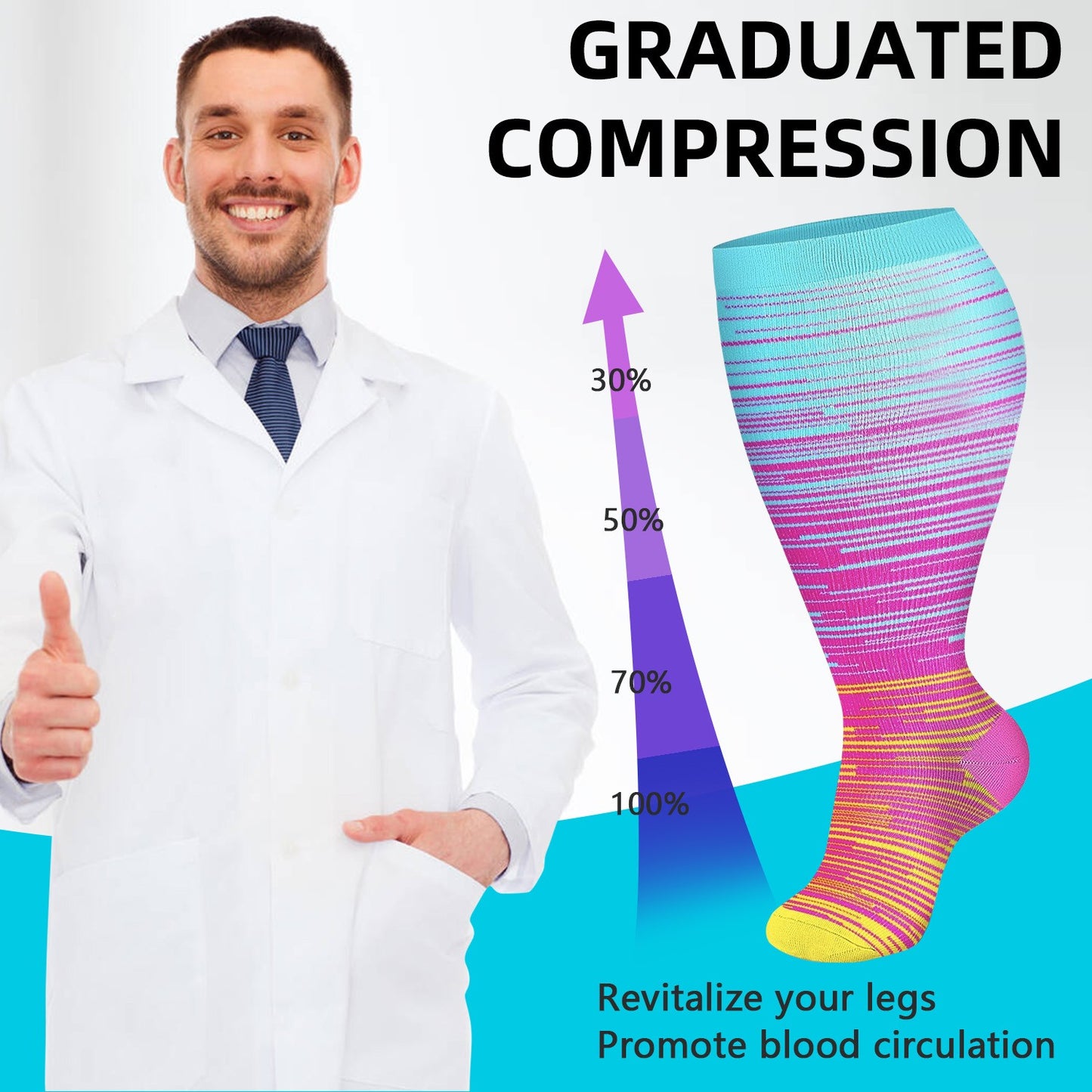 Plus Size Compression Socks 20-30 Mmhg for Men and Women Wide Calf 2XL