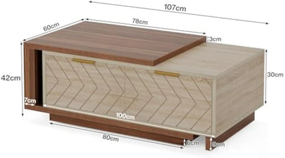 Extendable Wood Coffee Table with Storage & Dual-Tone Design