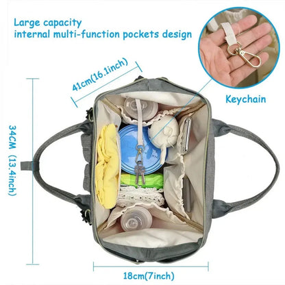 Diaper Bag Backpack with USB Interface Stroller Straps Bottle Pockets