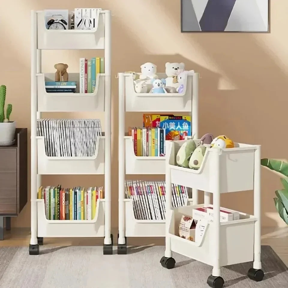 Narrow Slit Trolley Bookshelf - Corner Organizer for Bathroom Living Room