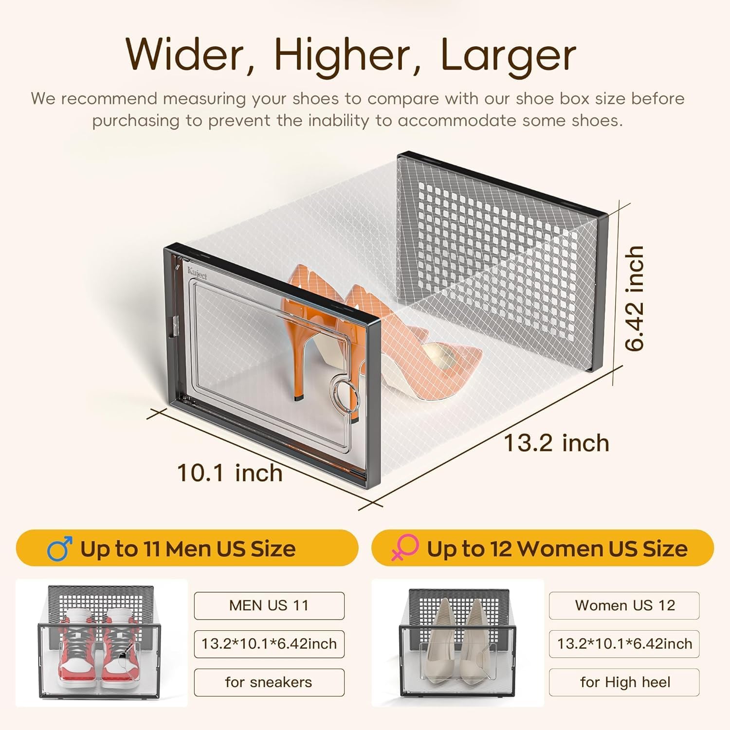 X-Large Clear Shoe Storage Boxes - Stackable 12 Pack Organizer