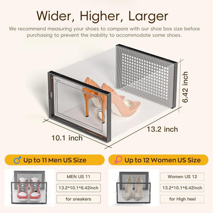 X-Large Clear Shoe Storage Boxes - Stackable 12 Pack Organizer