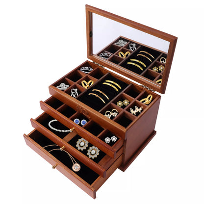 Wooden Jewelry Box Organizer - 4-Layer Storage with Drawer