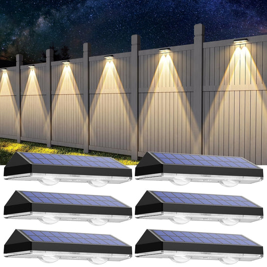 Solar Fence Lights Outdoor - IP65 Waterproof, 3 Modes, 6 Pack