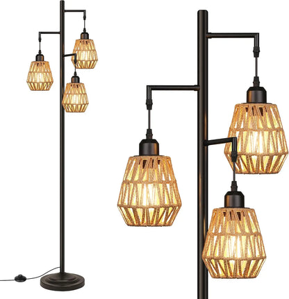 Modern Farmhouse Lamp: 3-Light Gold Rattan for Living Room