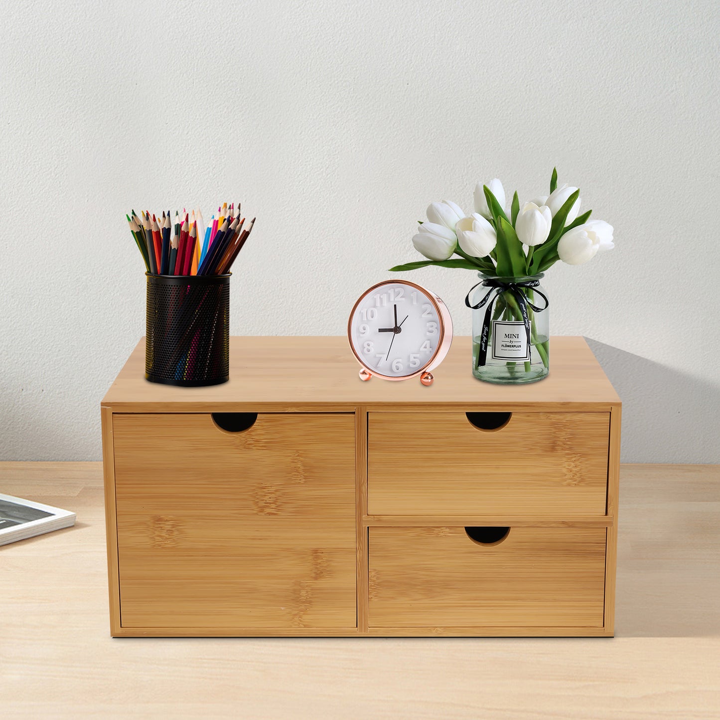 Bamboo Desk Organizer with Drawers - No Assembly Needed
