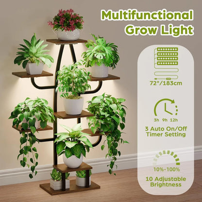 Plant Stand Indoor 8-Tier with Grow Light - Metal Corner Shelf