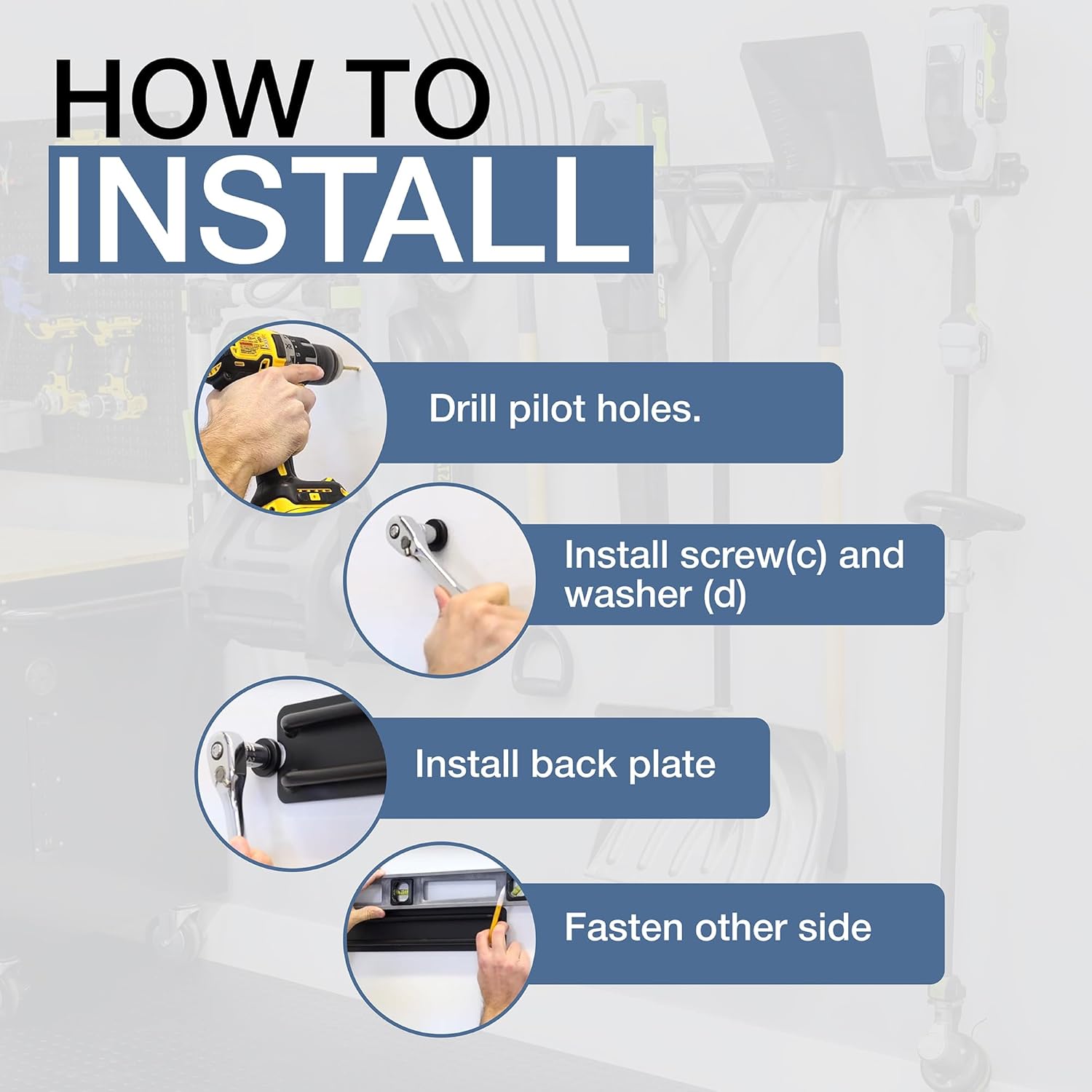 Garage Tool Organizer Wall Mount - Heavy Duty 64" Rack