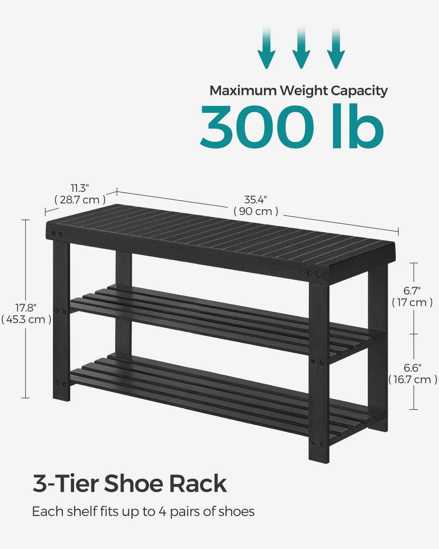 Bamboo Shoe Rack Bench - 3-Tier Organizer, Holds 286 lb