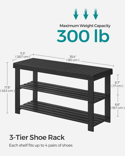 Bamboo Shoe Rack Bench - 3-Tier Organizer, Holds 286 lb