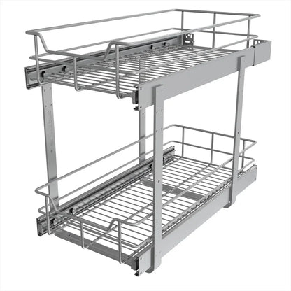 Pull Out Cabinet Organizer - 2 Tier Slide Out Drawers 11"x22"