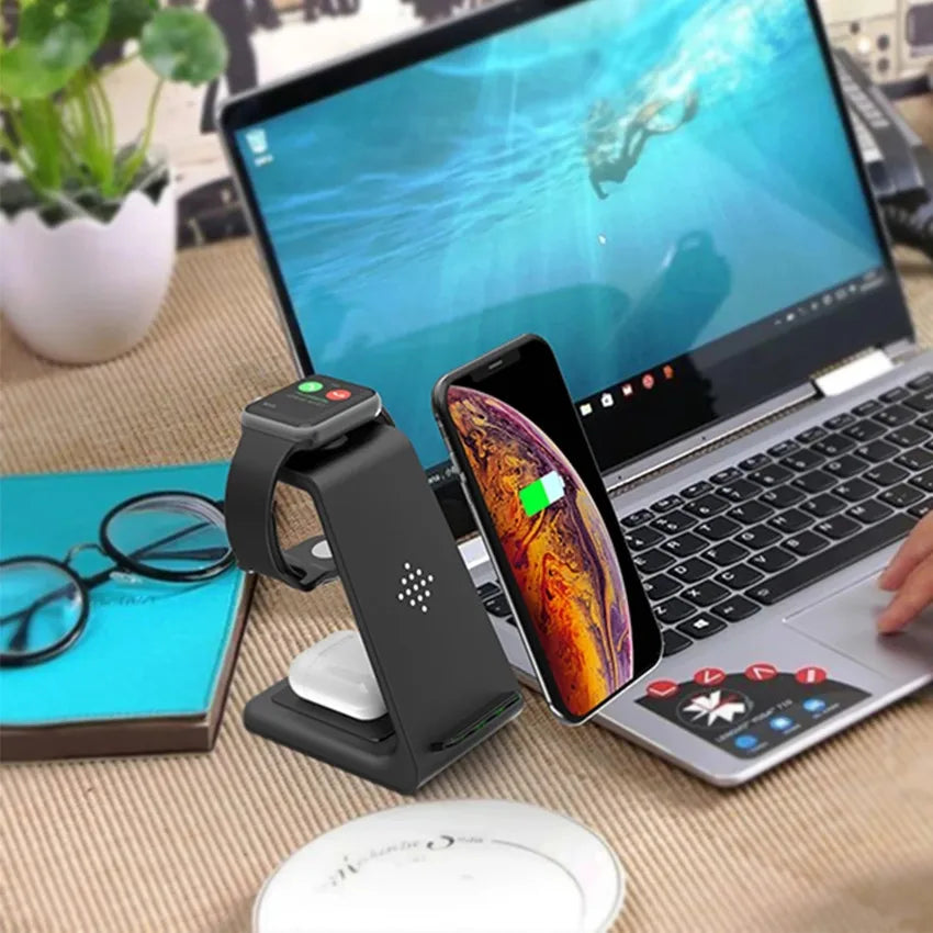 3-in-1 Wireless Charging Stand for iPhone, AirPods, Samsung