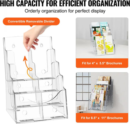 Acrylic Brochure Holder 8.5x11 - 4-Tier Display Stand