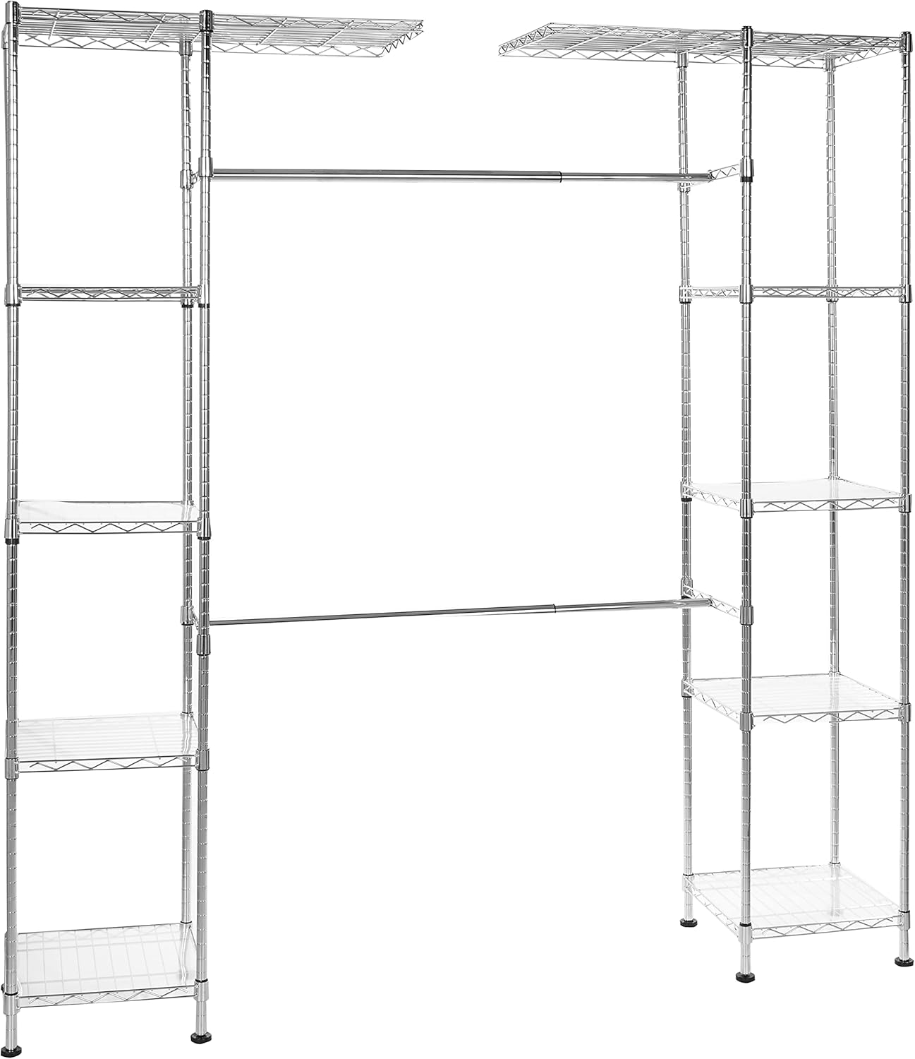 Expandable Metal Wardrobe Rack with Shelves - Chrome Finish