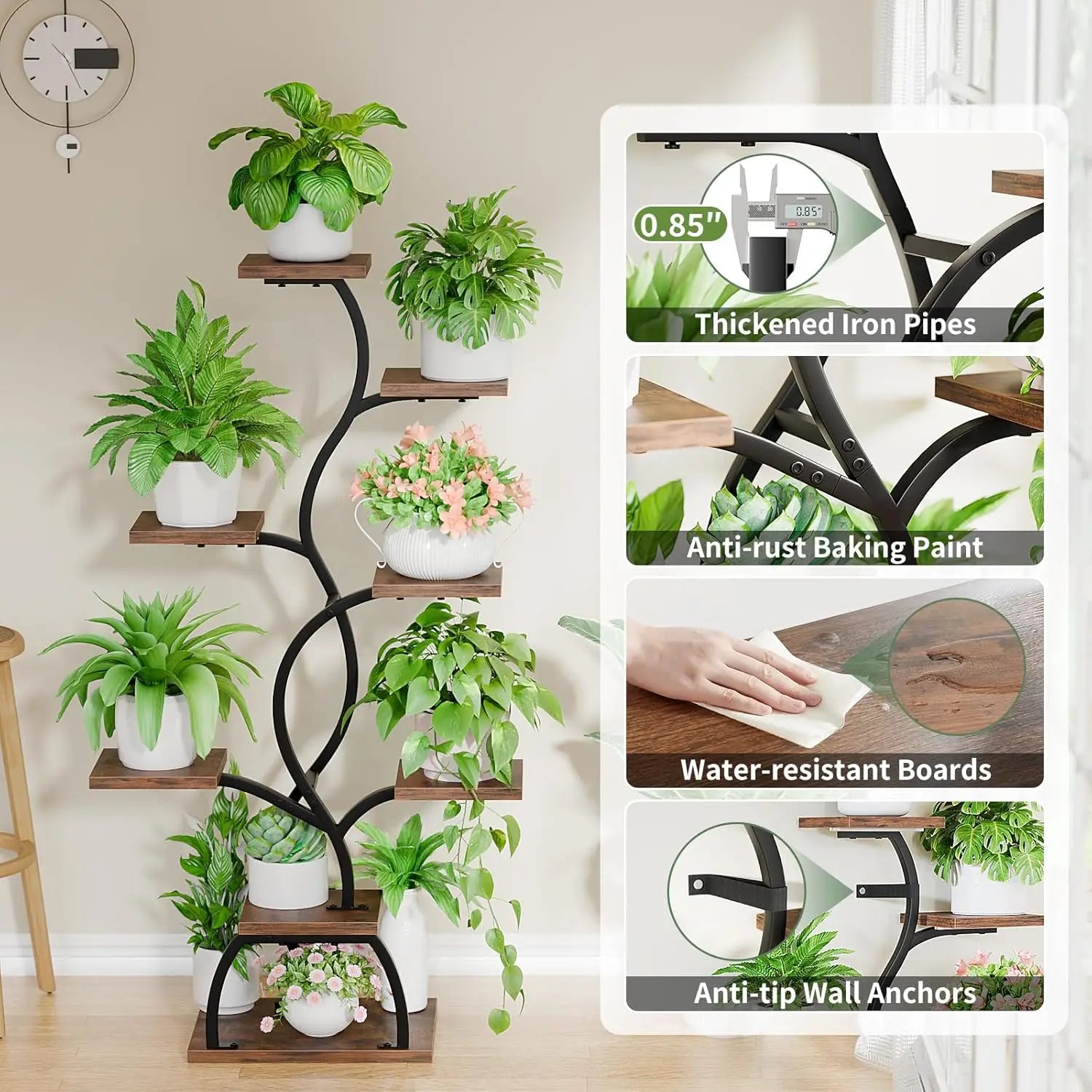 Indoor Plant Stand 8-Tier with Grow Light, 49-Inch Tall