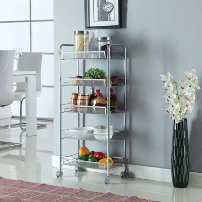 Honeycomb Mesh 5-Layer Storage Cart with Wheels - Silver