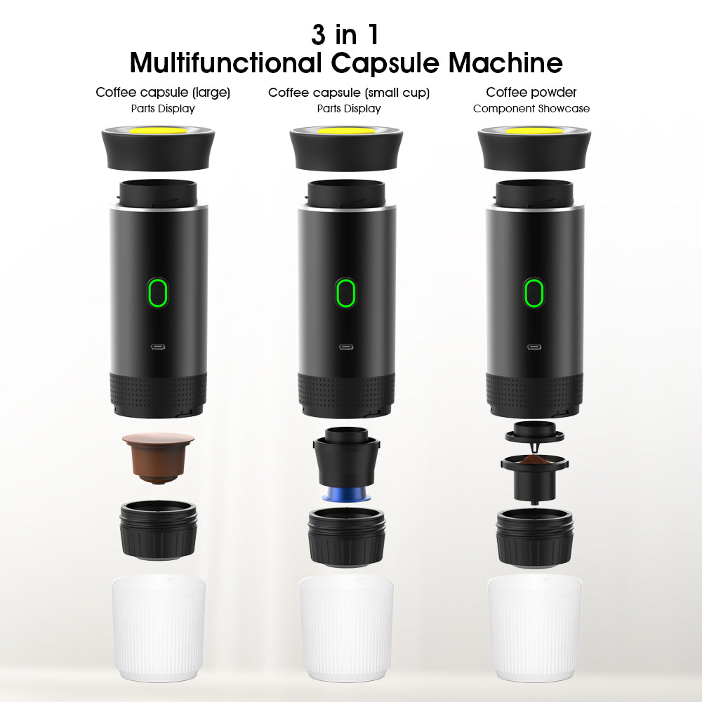 USB Portable Espresso Machine - 3-in-1 Capsule & Ground Coffee