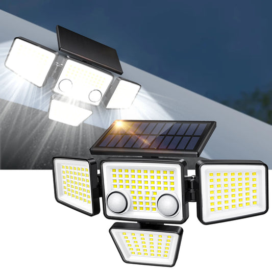 Solar Outdoor Lights 3000LM 188 LED - 4-Head Motion Sensor Security