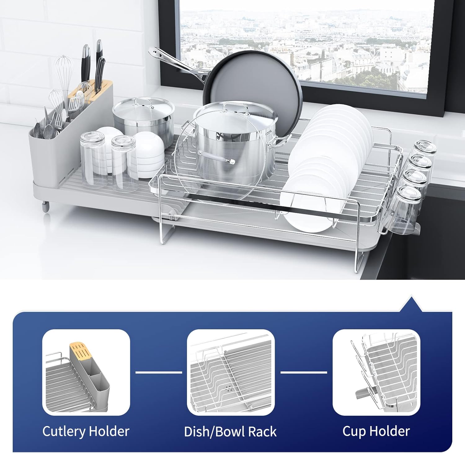 Extendable Dish Drying Rack - Anti-Rust, Multifunctional Design