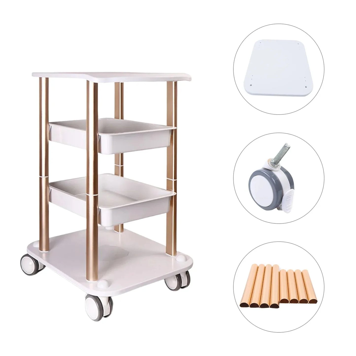 Beauty Trolley Cart 360° Mobile Salon Spa Storage Tray