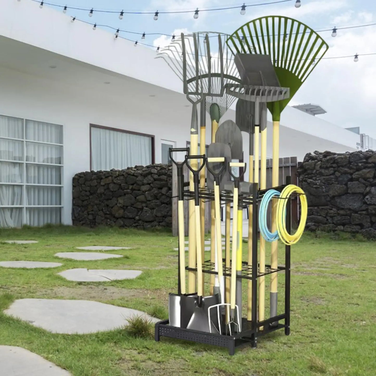 Garden Tool Organizer Rack - Space-Saving Carbon Steel Holder