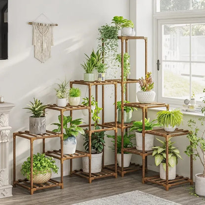 Carbonized Wood Plant Stand Indoor Outdoor Space-Saving Design