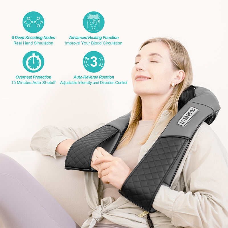 Neck & Back Massager - Shiatsu Kneading with Heat Relief