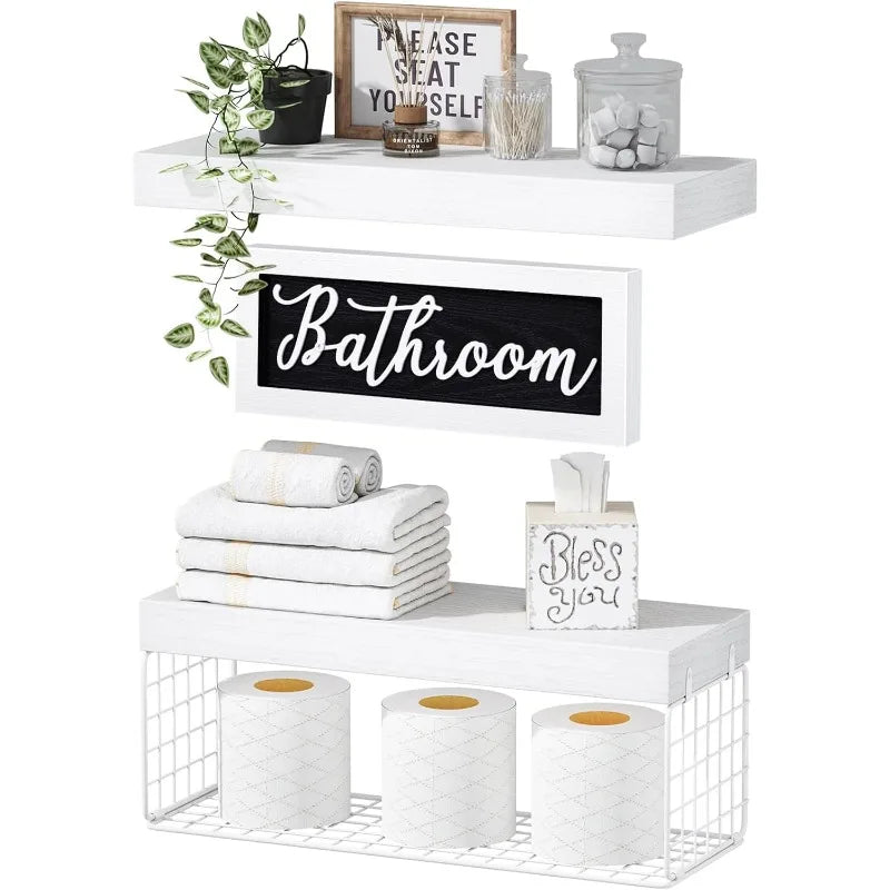 Bathroom Shelves Over Toilet - Farmhouse Décor Set