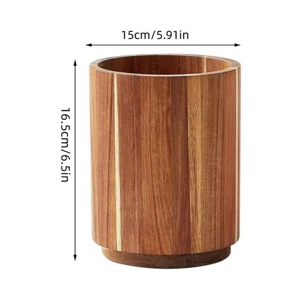 Wooden Utensil Holder 360° Rotatable Non-Slip Kitchen Organizer