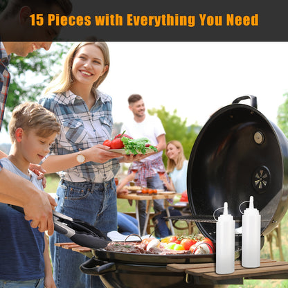 Stainless Steel Grill Tool Set - 15-Piece BBQ Kit for Camping