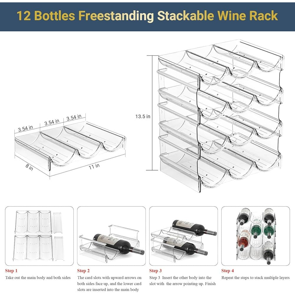 Plastic Bottle Organizer - Stackable 12-Bottle Wine Rack