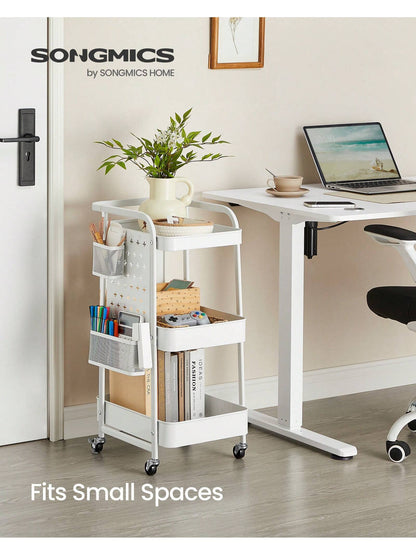 Storage Cart with Pegboards & Hooks - SONGMICS 3-Tier Rolling