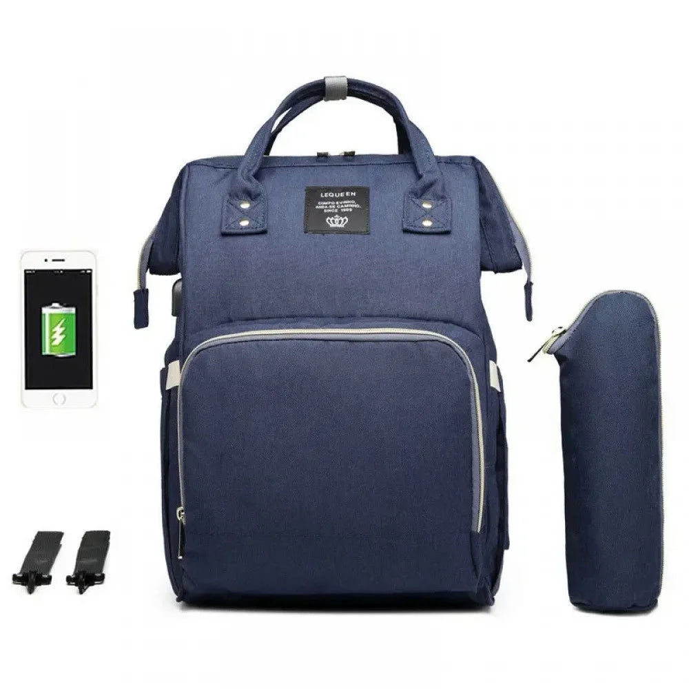 Diaper Bag Backpack with USB Interface Stroller Straps Bottle Pockets