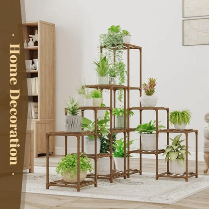Carbonized Wood Plant Stand Indoor Outdoor Space-Saving Design