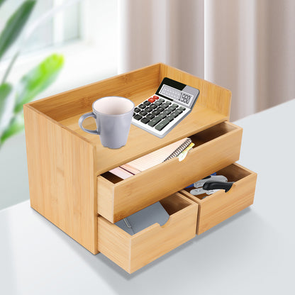 Bamboo Desk Organizer with Drawers - No Assembly Needed