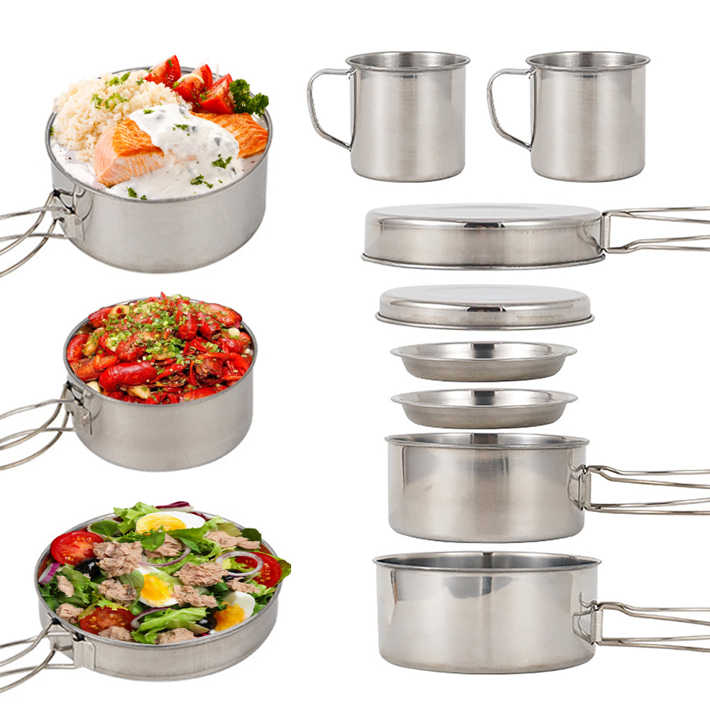 Stainless Steel Camping Cookware: 8pcs Mess Kit for Outdoors