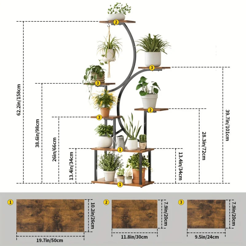 7-Tier Metal Plant Stand with Grow Light - Indoor Garden