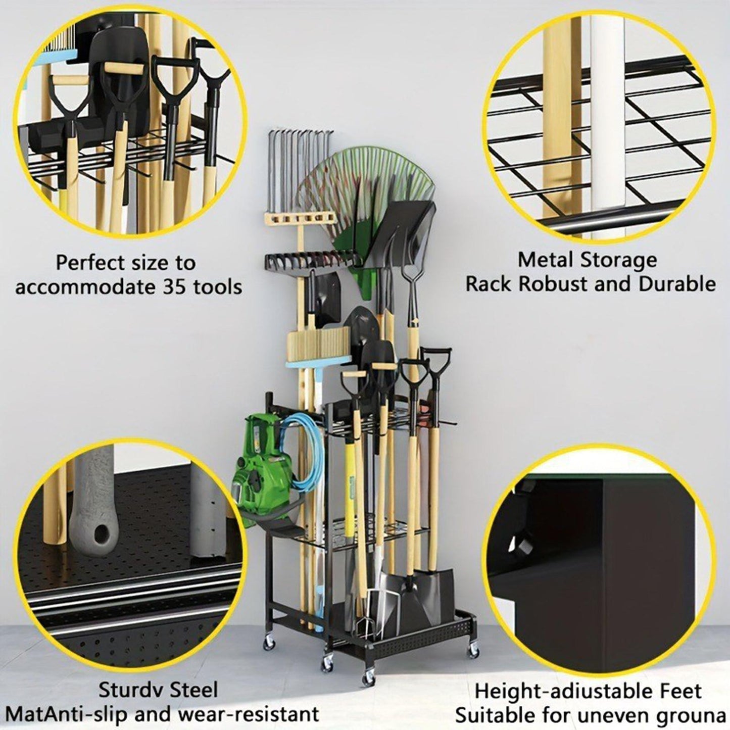Garden Tool Organizer Rack - Space-Saving Carbon Steel Holder