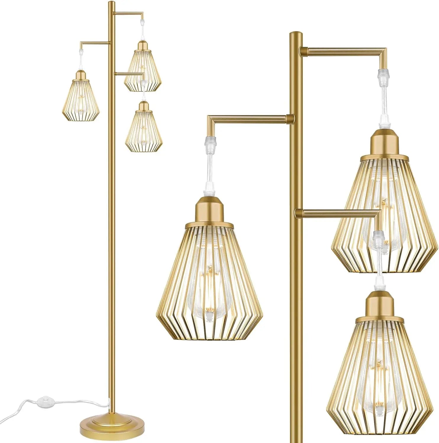 Modern Farmhouse Lamp: 3-Light Gold Rattan for Living Room