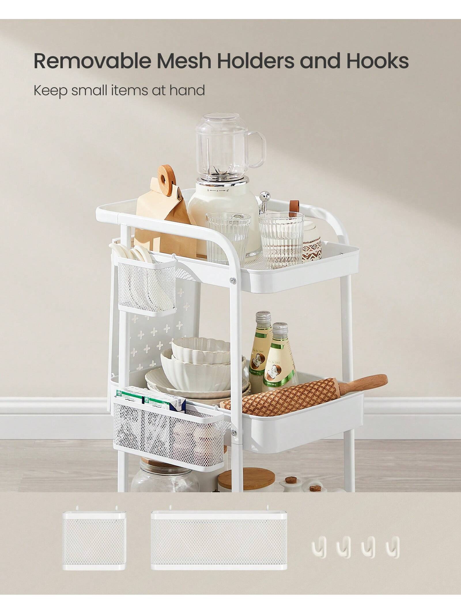 Storage Cart with Pegboards & Hooks - SONGMICS 3-Tier Rolling