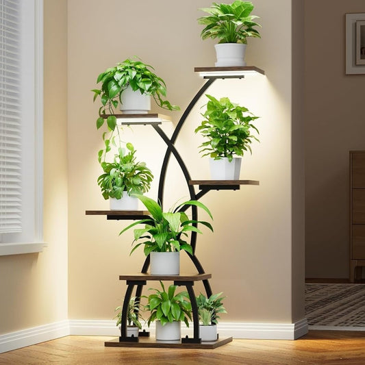 Indoor Plant Stand with Grow Lights - 6 Tier Metal Shelf