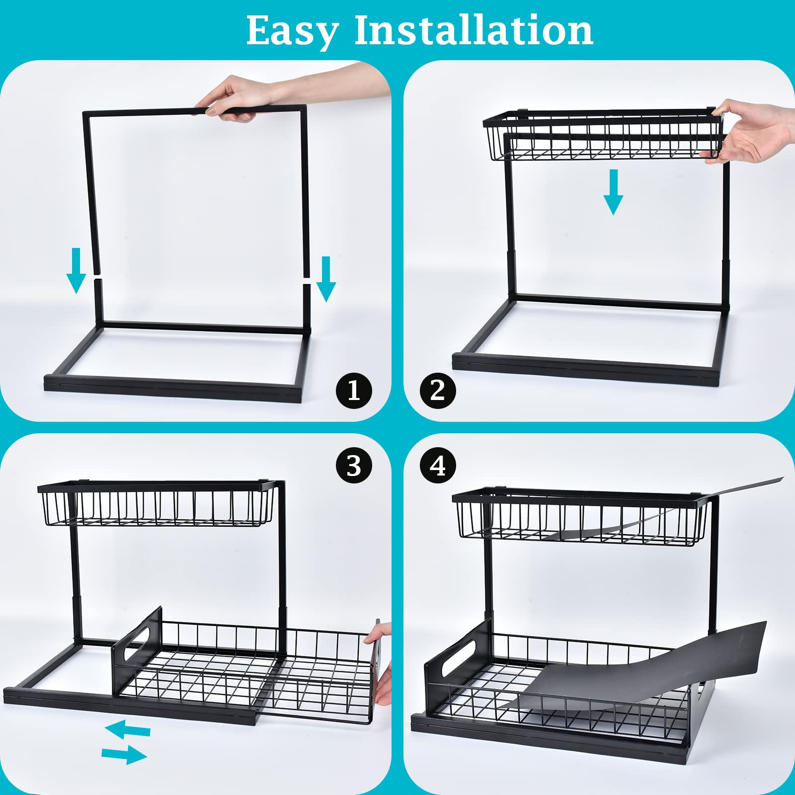 Under Sink Organizer - 2 Tier Slide Out Storage Solution