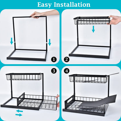 Under Sink Organizer - 2 Tier Slide Out Storage Solution