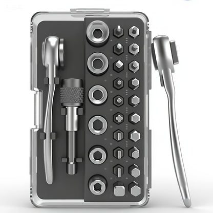 VMAN Right-Angle Ratchet: 72-Tooth Compact Screwdriver Set
