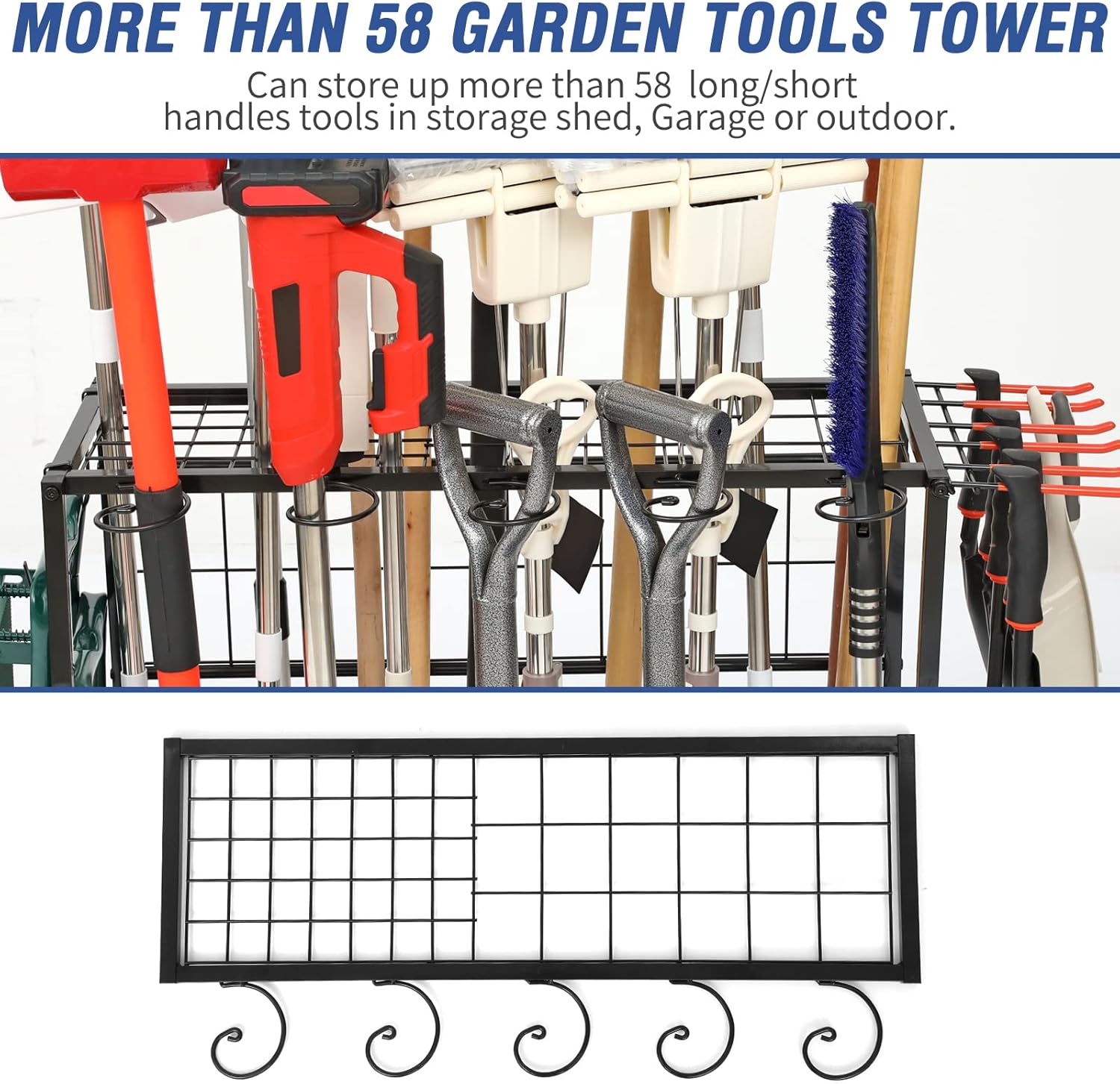 Garden Tool Organizer Rack - Holds 58 Tools, Rust Resistant
