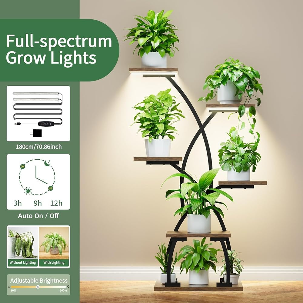 Indoor Plant Stand with Grow Lights - 6 Tier Metal Shelf