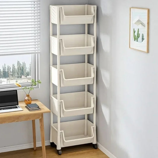 Narrow Slit Trolley Bookshelf - Corner Organizer for Bathroom Living Room